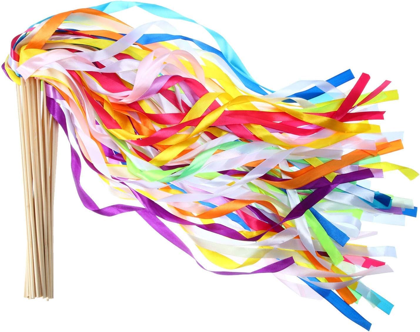 floratek 30 包丝带棒,混合颜色丝带棒与铃铛仙女棒派对彩带适合婚礼